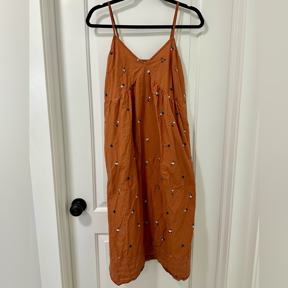 spaghetti strap dress with and embroidered florals